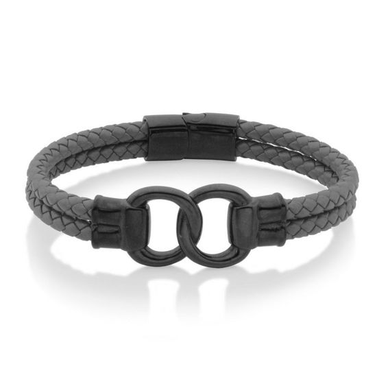 Image sur Bracelet en cuir gris et acier inoxydable noir T1XA480485 de la Collection Steelx