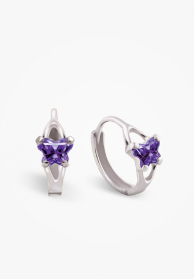 Image sur Boucles d'oreilles en or blanc 10KT et pierre du mois de février Collection Bfly