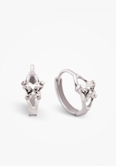 Image sur Boucles d'oreilles en or blanc 10KT et pierre du mois d'avril Collection Bfly